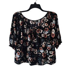 Elizabeth Black Floral Rayon Blouse Top Women's 2X